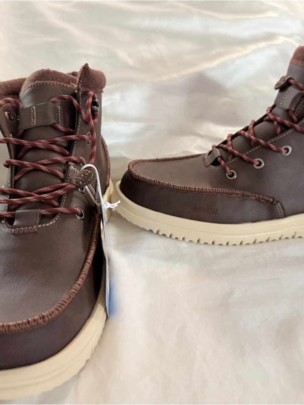 Hey Dude Men's Dark Brown Lace-Up Casual Boots with Red-Brown Laces - Picture 2 of 7